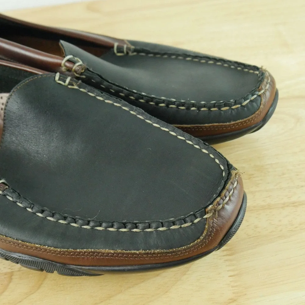 Allen Edmonds Boulder Mens 12 D Black Brown Leather Driving Loafers Moc Toe Shoe